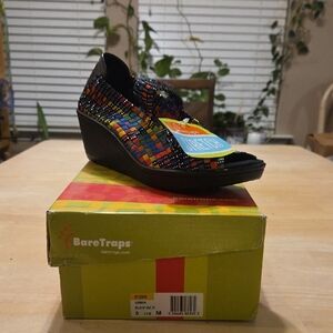 BareTraps Women's Black and Multi-Color Mosaic Wedges